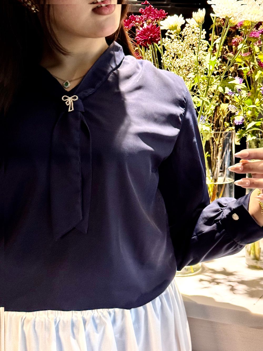 Oxford Blue Bow-Neck Georgette Top