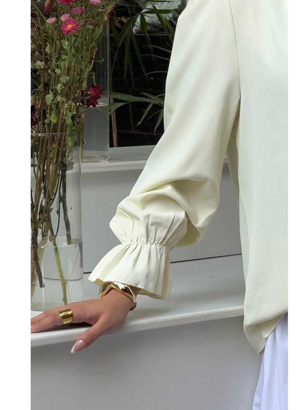 'Butter Bloom Top' ( Georgette Tie-Neck Top with Ruffle Cuffs )