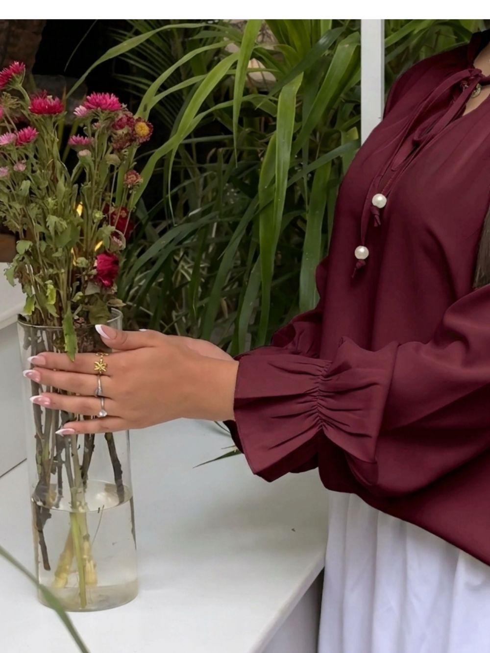 'Butter Bloom Top' ( Georgette Tie-Neck Top with Ruffle Cuffs )
