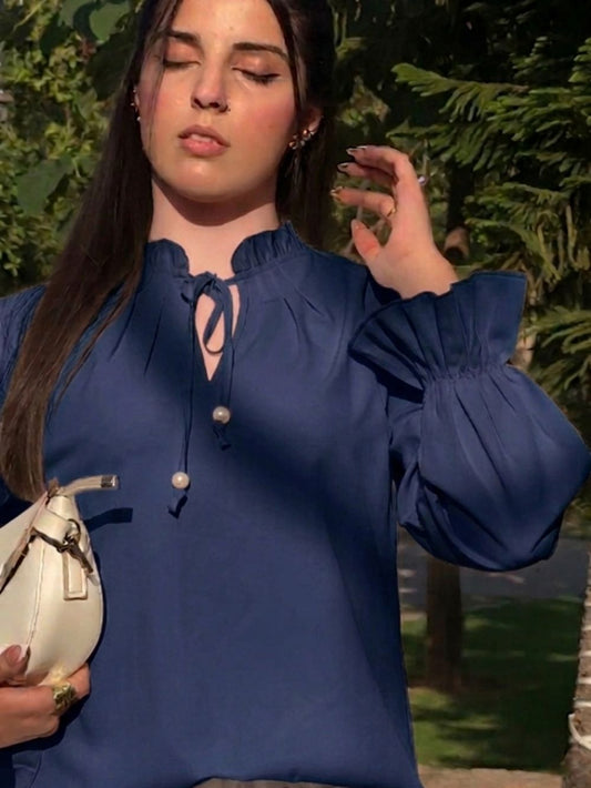 Aveline – Blue Tie-Neck Top