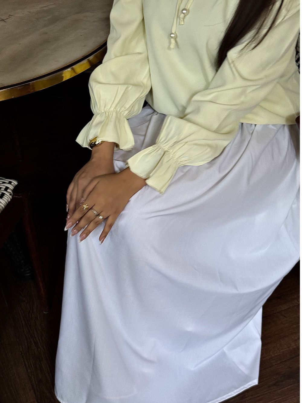 'Butter Bloom Top' ( Georgette Tie-Neck Top with Ruffle Cuffs )
