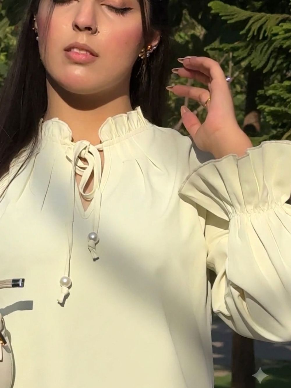 'Butter Bloom Top' ( Georgette Tie-Neck Top with Ruffle Cuffs )